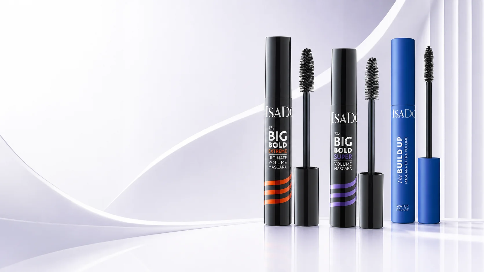 کمپین ریمل‌های ایزادورا Big Bold نارنجی، بنفش و آبی